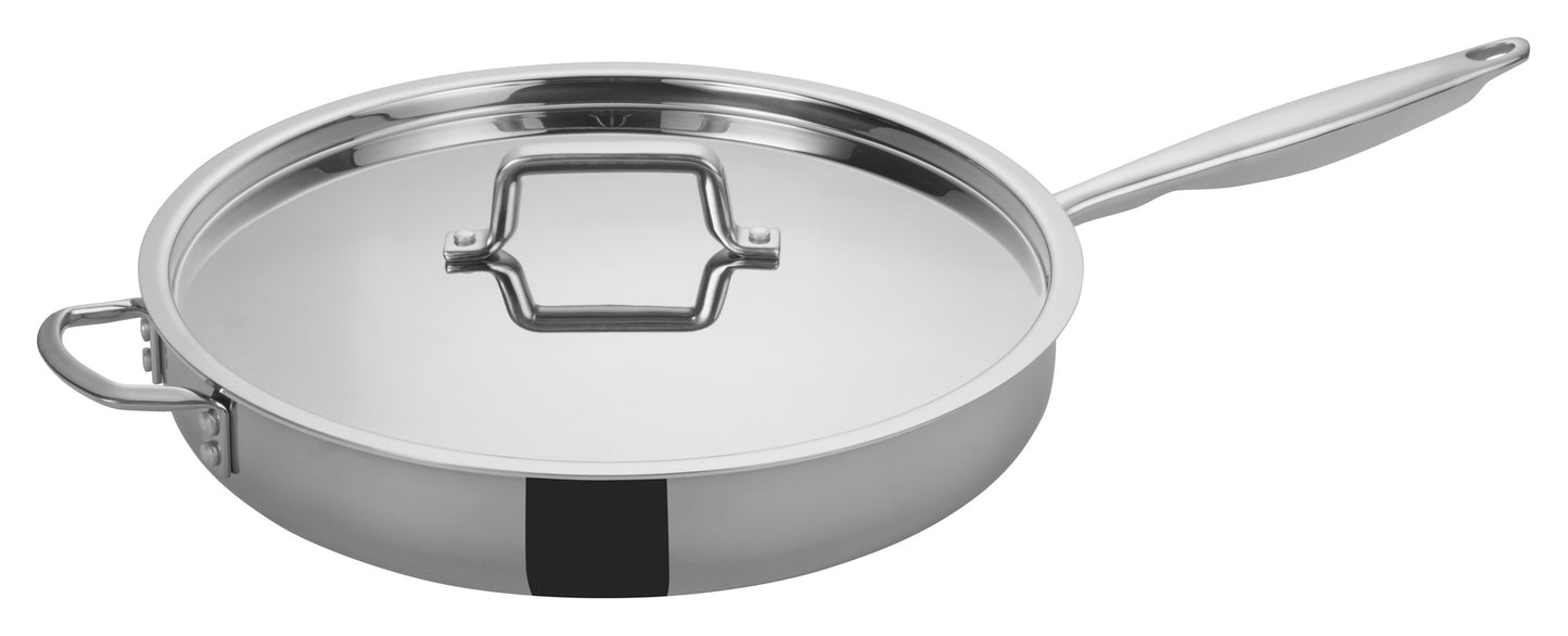 Winco TGET-7 7.5 Qt. Stainless Steel Triply Saute Pan w/ Cover