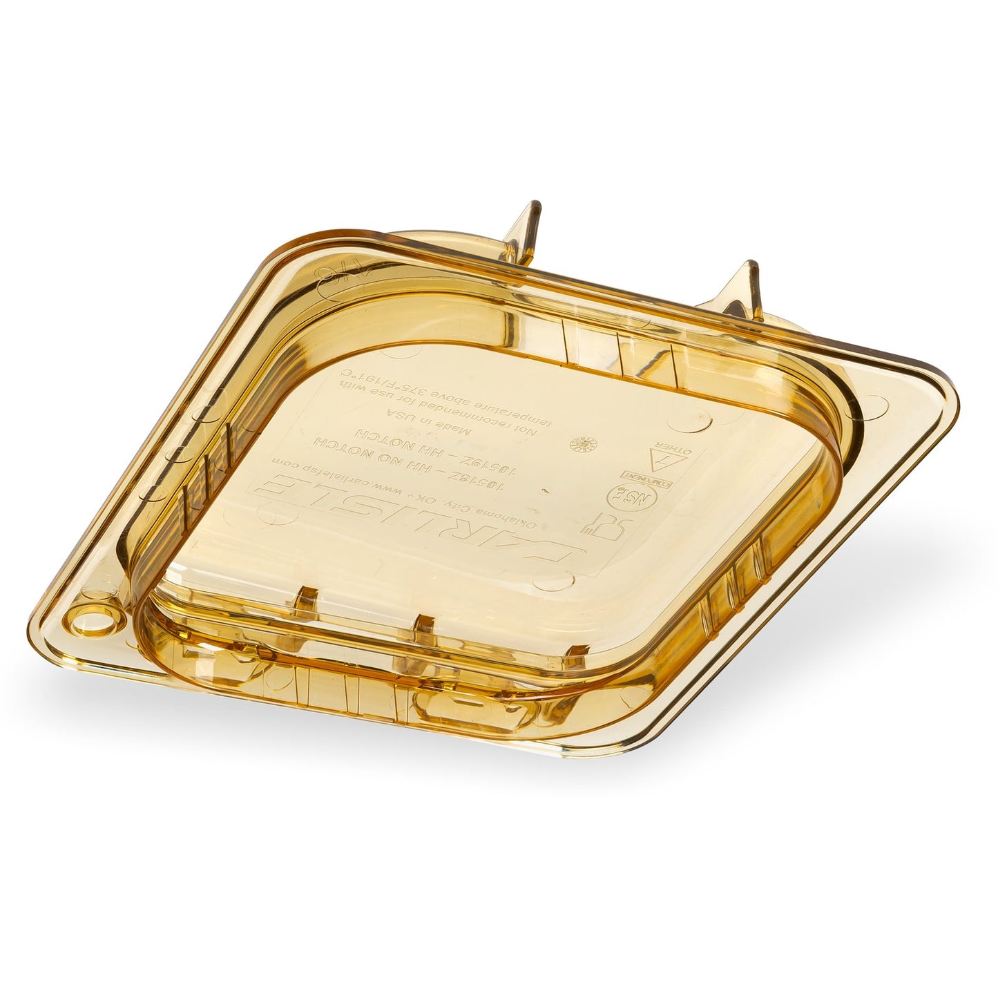 Carlisle 10519Z13 1/6 Size Amber High Heat Plastic StorPlus EZ Access Hinged Notched Universal Food Pan Lid
