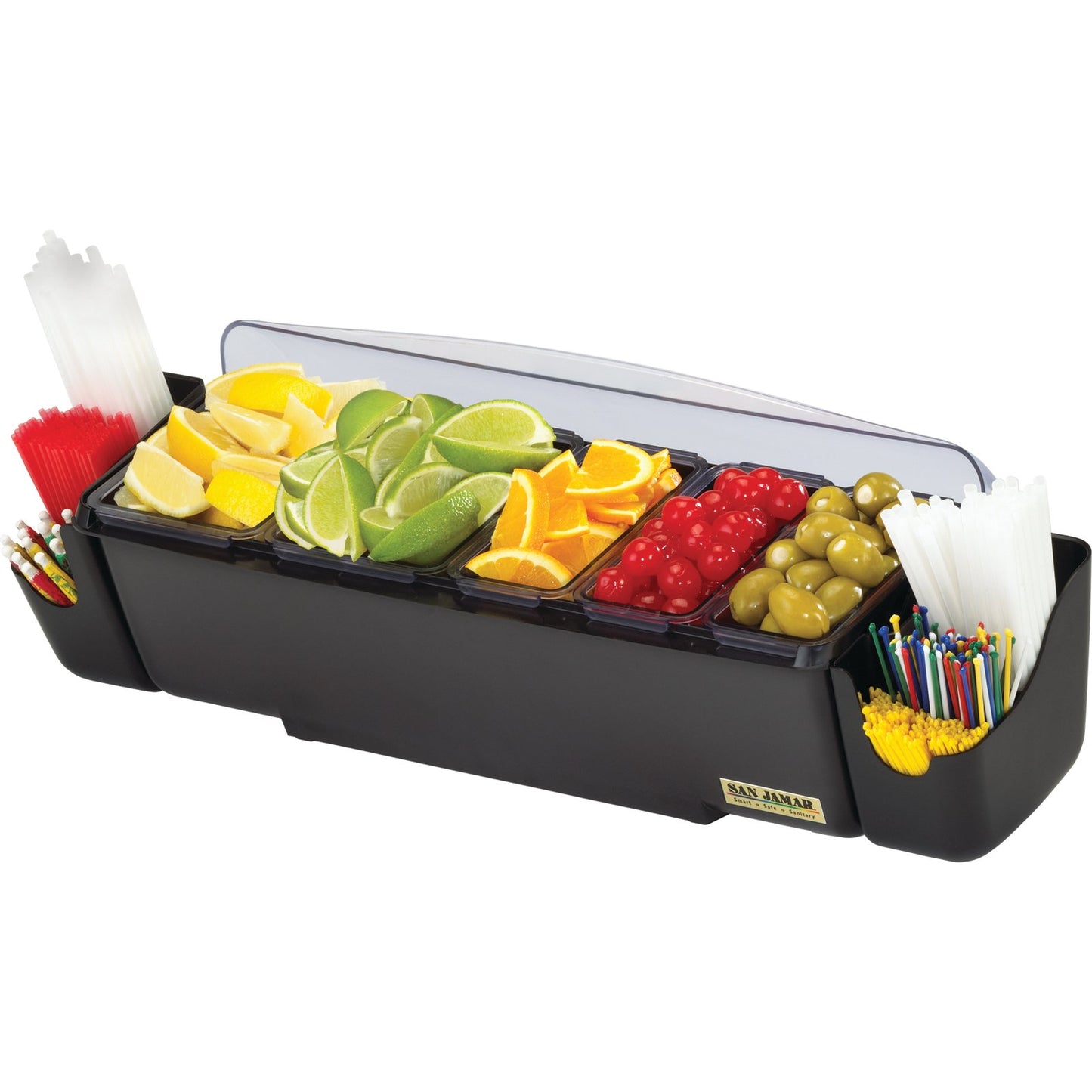 San Jamar BD4023S 9 Pint Black 5-Tray Dome Garnish Center