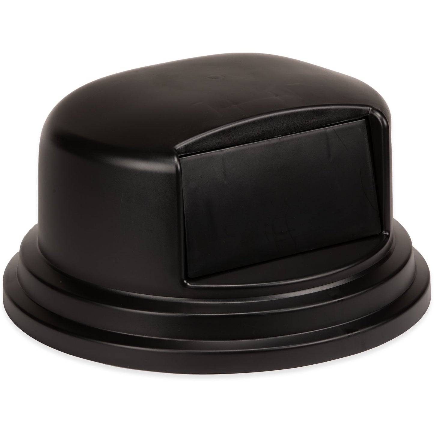 Carlisle 34105703 44 and 55 Gallon Black Round Polyethylene Bronco Waste Bin Trash Container Dome Lid With Hinged Door
