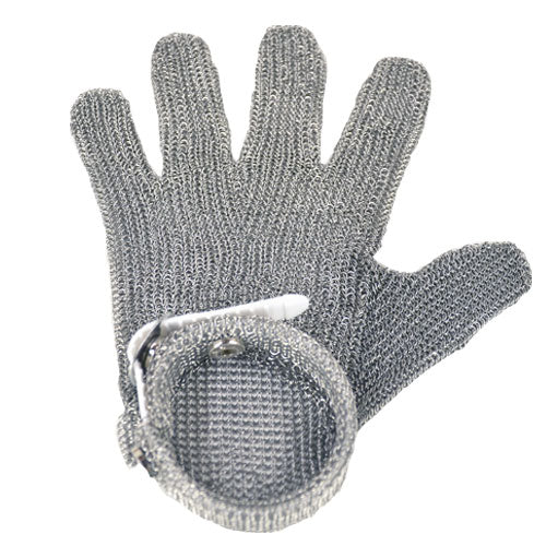 Omcan 44352 Five Finger Small Stainless Steel Mesh Glove with White Silicone Strap