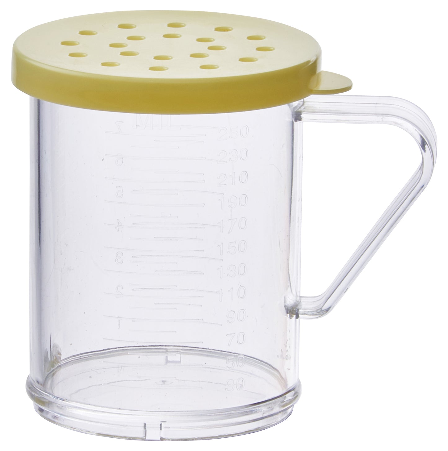 Winco PDG-10Y 10 oz. Polycarbonate Dredge with Yellow Snap-on Lid