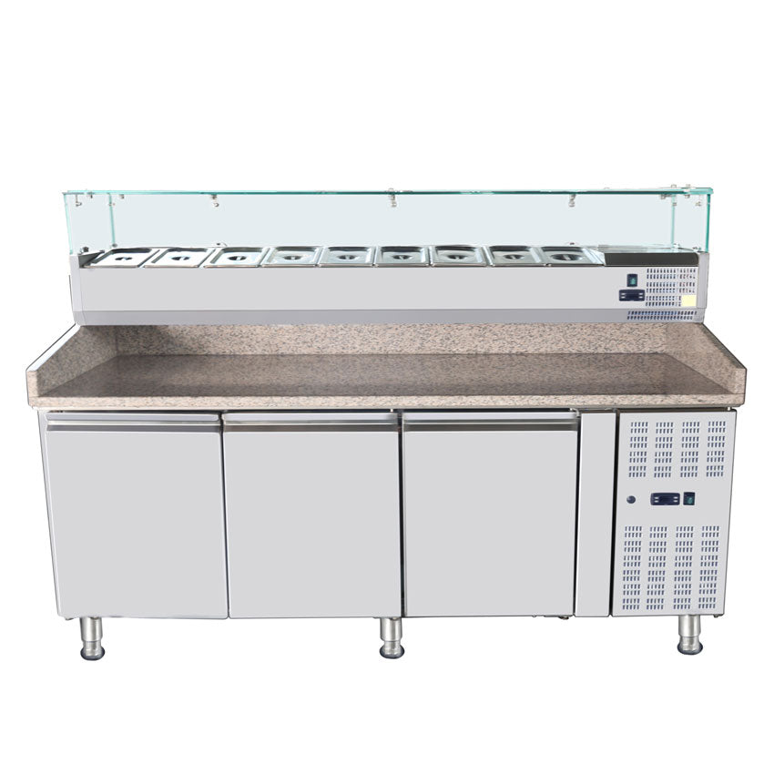 Omcan 46680 79-inch Refrigerated Topping Rail with Glass Guard