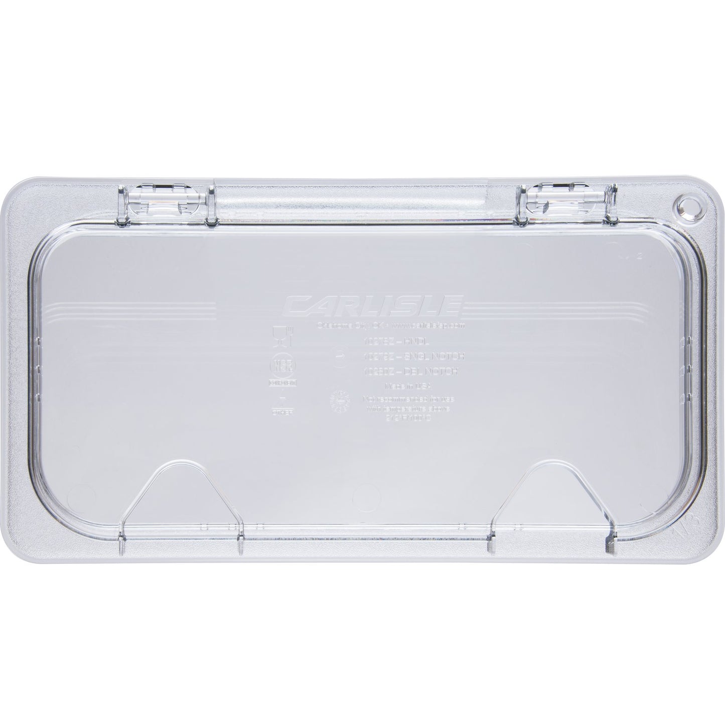 Carlisle 10279Z07 1/3 Size Clear StorPlus EZ Access Hinged Notched Universal Food Pan Lid