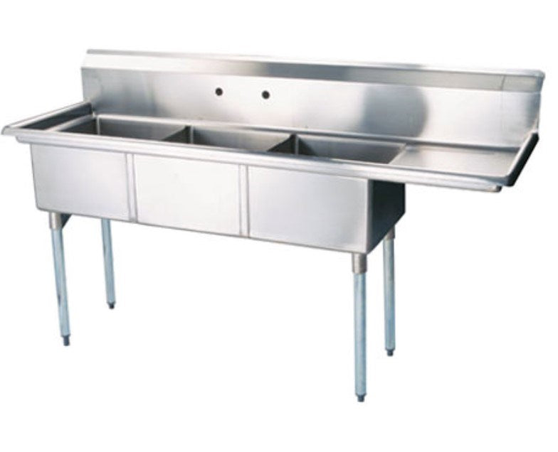 Bishop S3C242414-24R 24"x24" Triple Compartment Sink with Right Drainboard