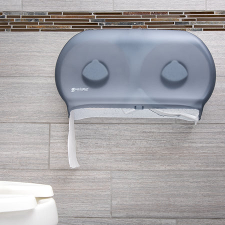 San Jamar R4000TBL 9" Arctic Blue High Impact Plastic Classic Twin Jumbo Bath Tissue Dispenser, 3.25" core