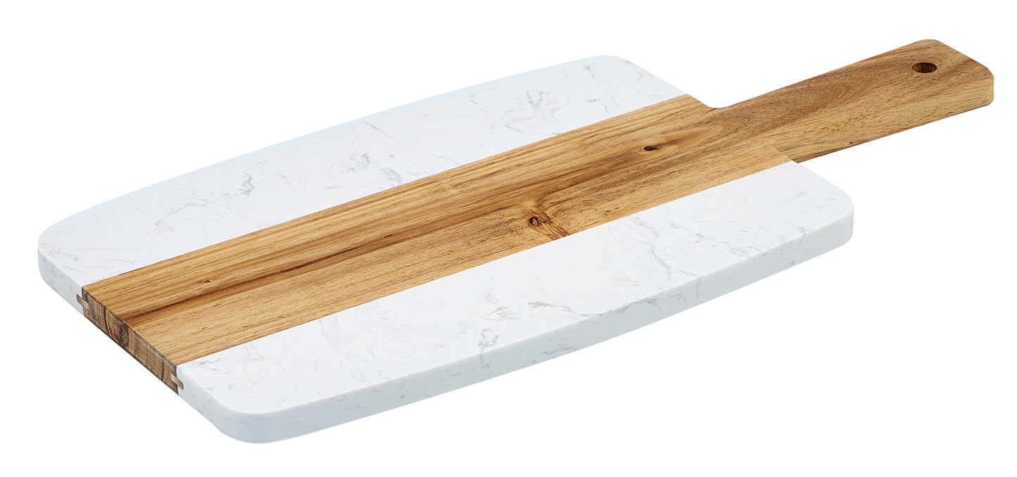 Winco SBMW-157 15" x 7" Marble and Wood Serving Board