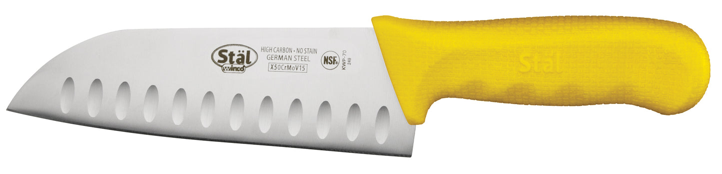Winco KWP-70Y 7" Yellow Polypropylene Handle Santoku Knife