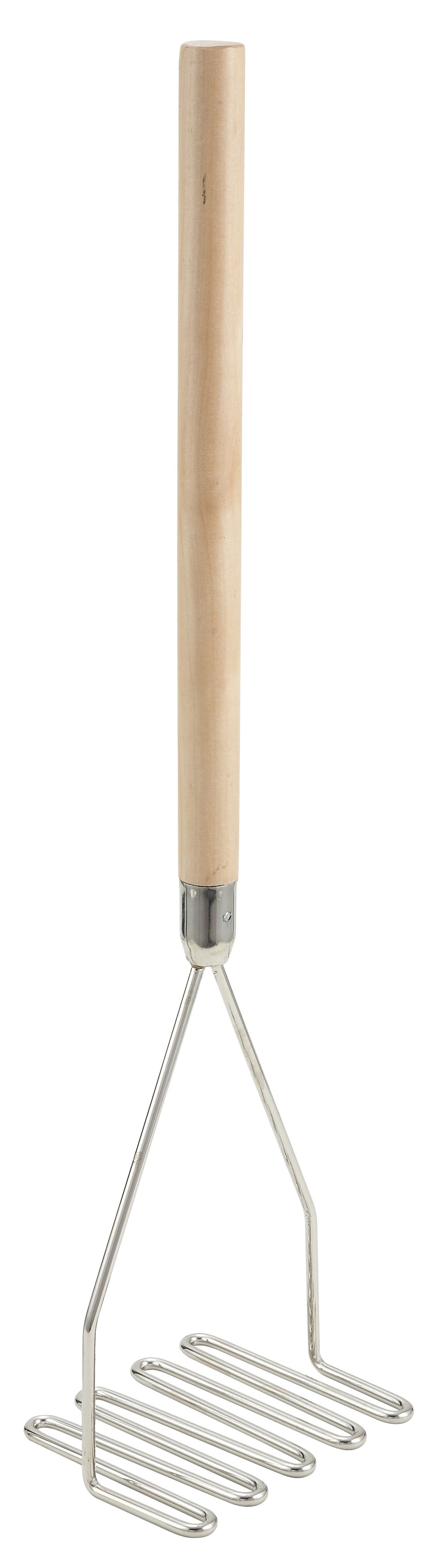Winco PTM-24S 5-1/4" x 24" Chrome-Plated Potato Masher, Wooden Handle