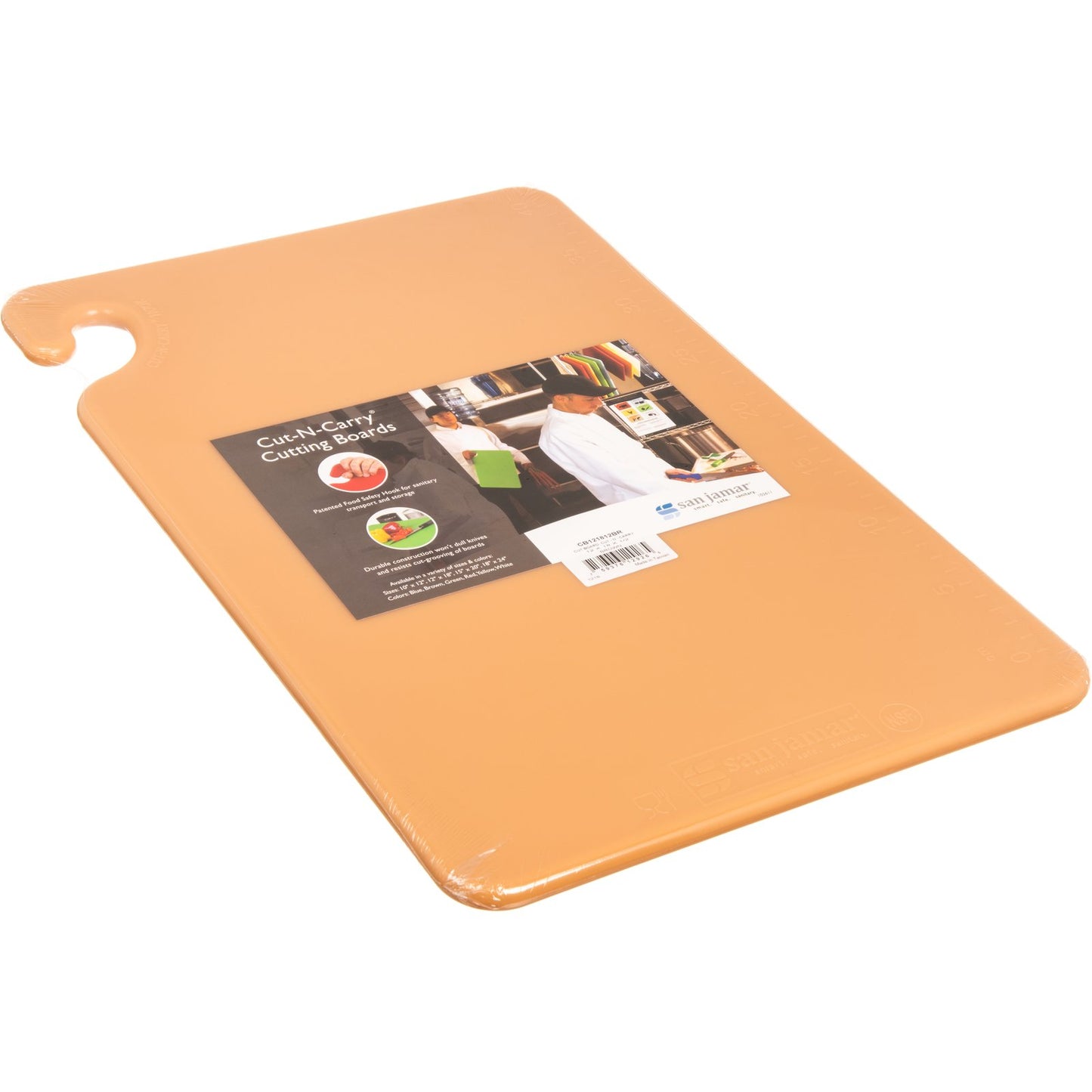 San Jamar CB121812BR 12" x 18" x 0.5" Brown Cut-N-Carry Cutting Board