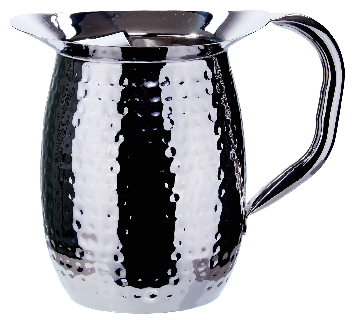 Winco WPB-3CH 3 Qt. Stainless Steel Hammered Bell Pitcher w/ Ice Guard
