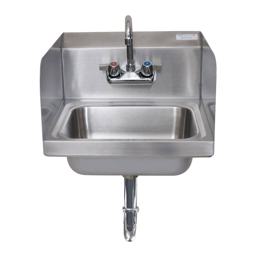 BK Resources BKHS-W-1410-SS-PT-G Stainless Steel Hand Sink w/ Side Splashes, Faucet, P-Trap 2 Holes