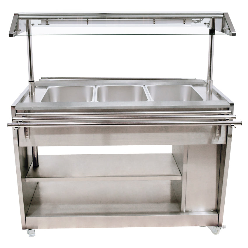 Omcan 44506 48" 3 Pan All Stainless Steel Sealed Well Steam Table with Integrated Lighting Canopy