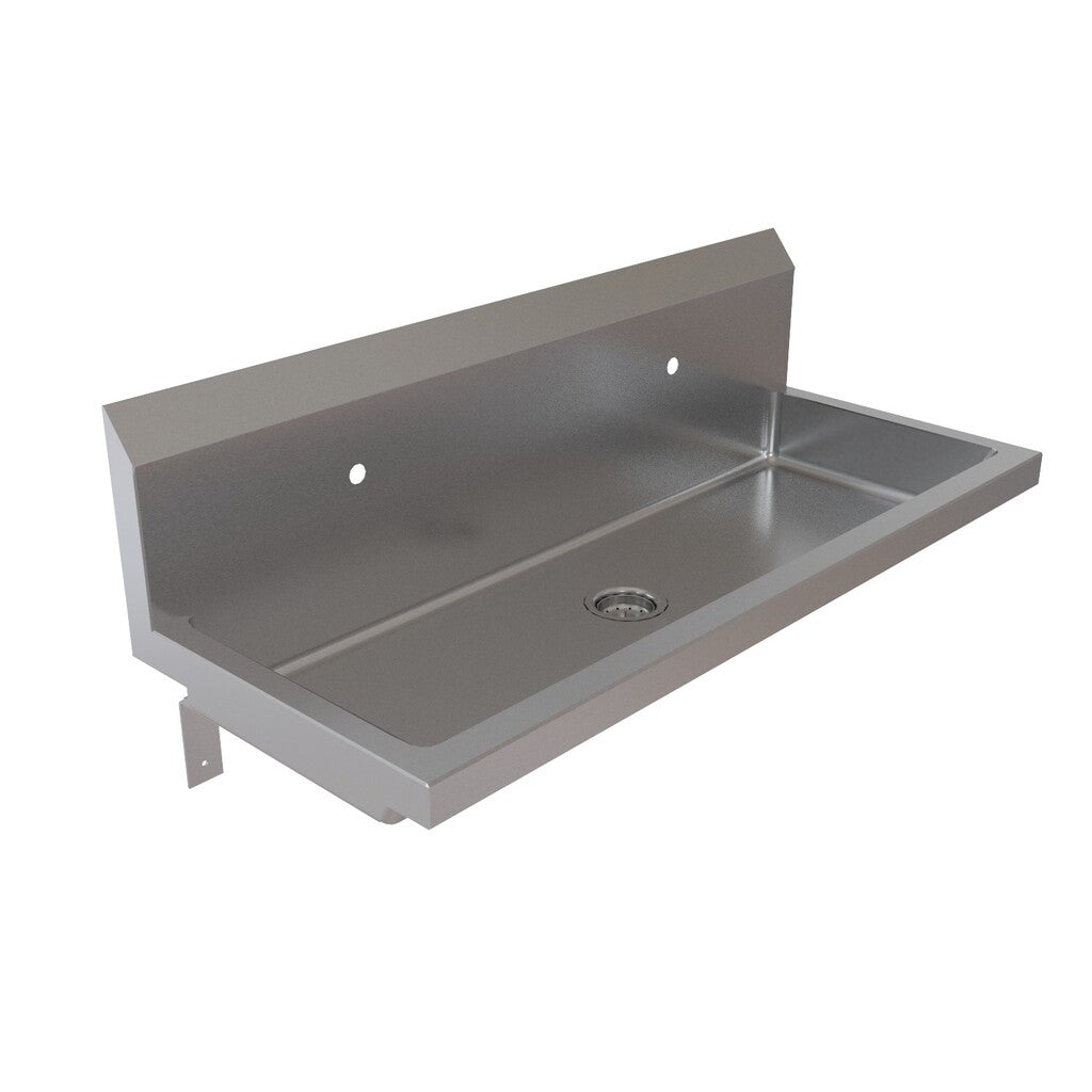 BK Resources MSHSA-48W1 48" 2-Station Stainless Steel Wall-Mount Handwash Sink with Single Hole Splash Mount