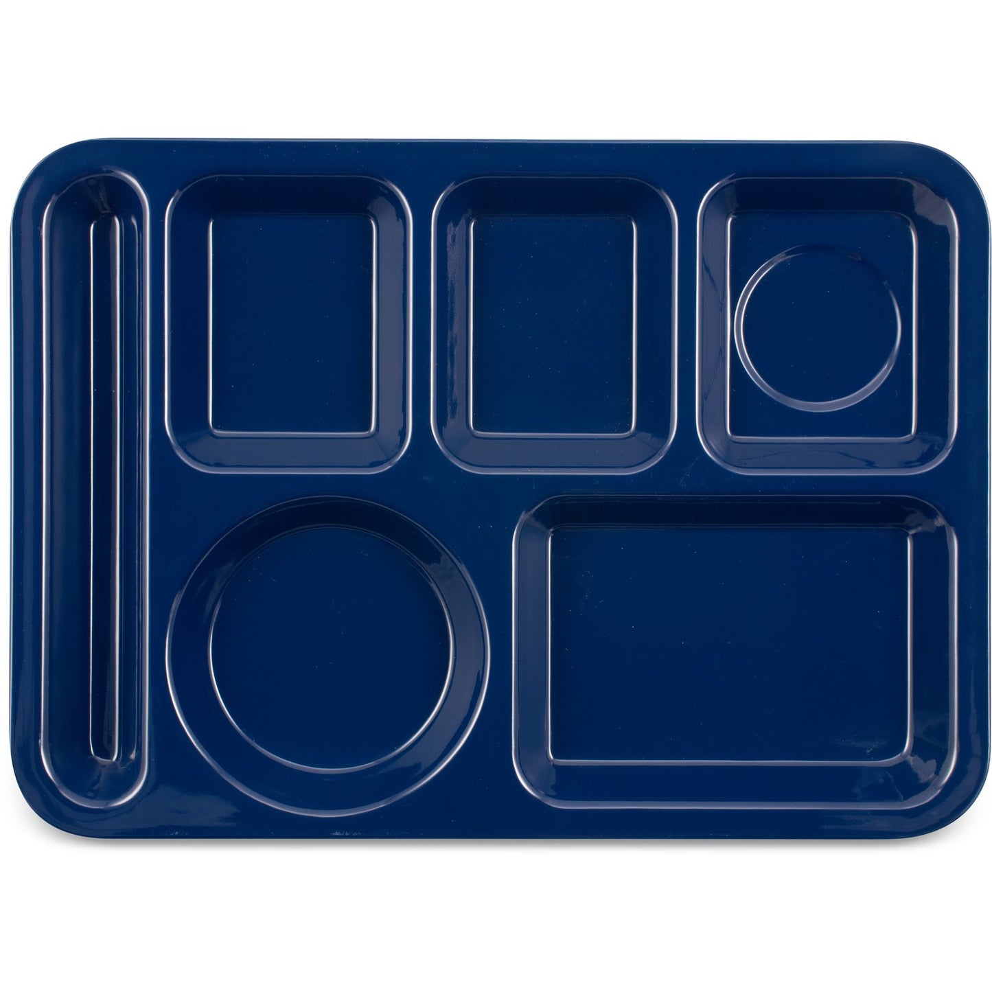 Carlisle 4398050 10" x 14" Dark Blue 6-Compartment Melamine Left-Hand Heavyweight Tray