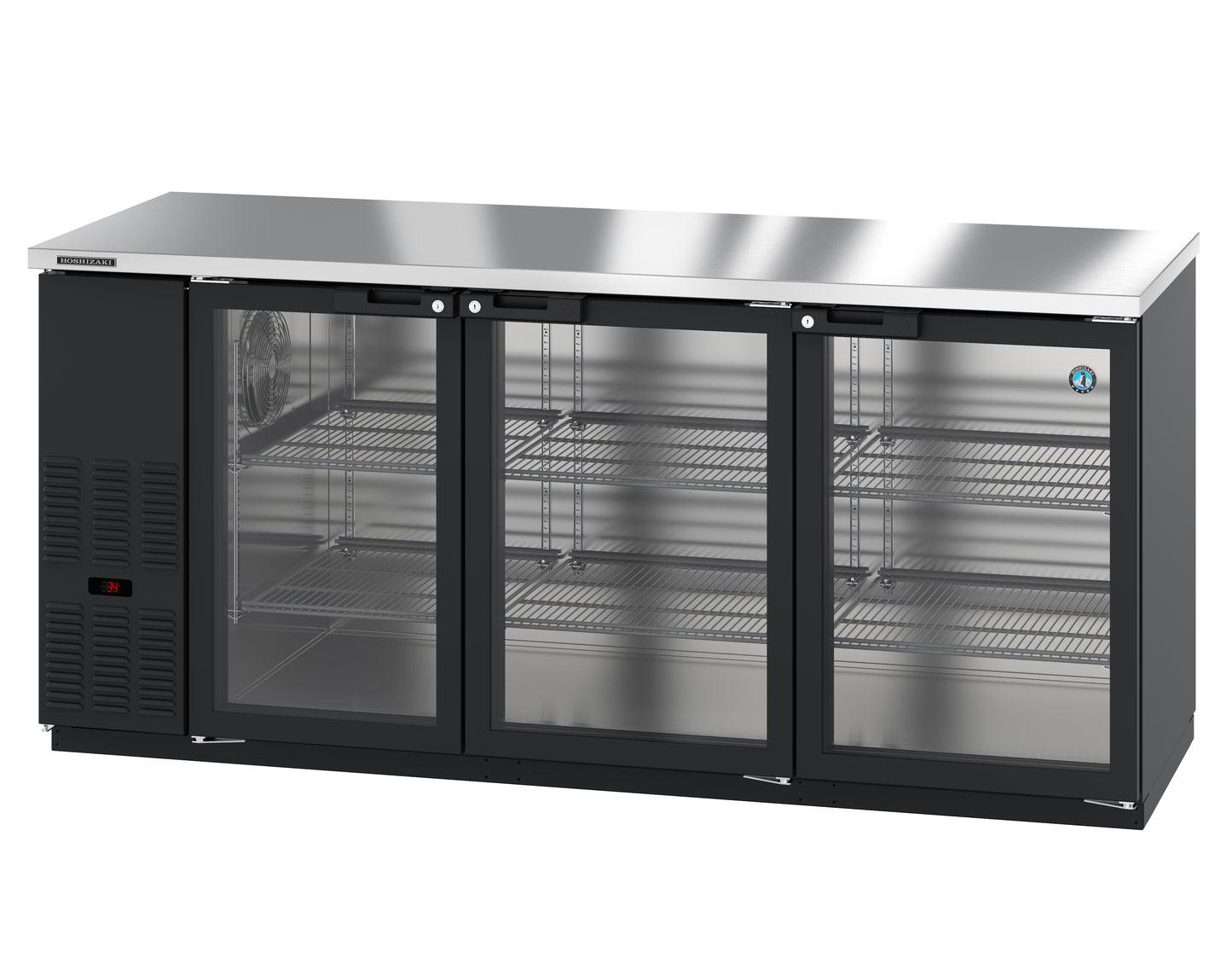 Hoshizaki BB80-G Black Three Section Vinyl Back Bar Back Bar, Glass Doors Refrigerator