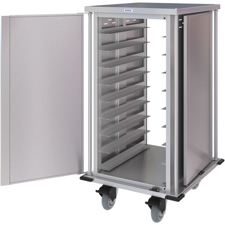 Dinex DXPTQC2T1DPT18 2 Trays Per Slide 18 Trays Single Door Stainless Steel Dinex Totally Quiet Compact Meal Delivery Cart