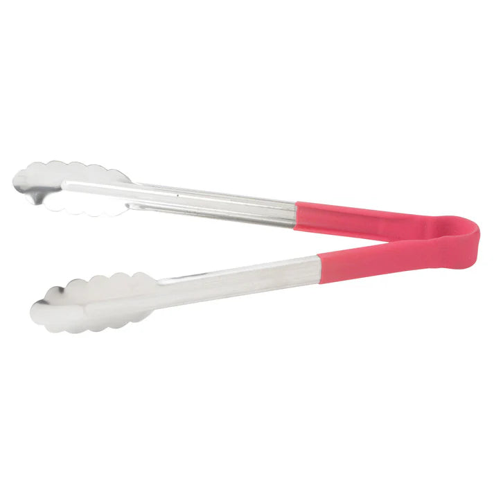 Winco UTPH-12R 12" Red Stainless Steel Utility Tong, Polypropylene Handle