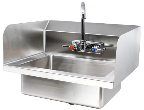 Omcan 44586 Fabricated Hand Sink with Side Splashes, 4" Gooseneck Faucet and Drain Basket