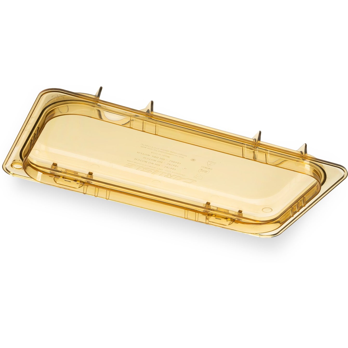 Carlisle 10479Z13 1/3 Size Amber High Heat Plastic StorPlus EZ Access Hinged Notched Universal Food Pan Lid
