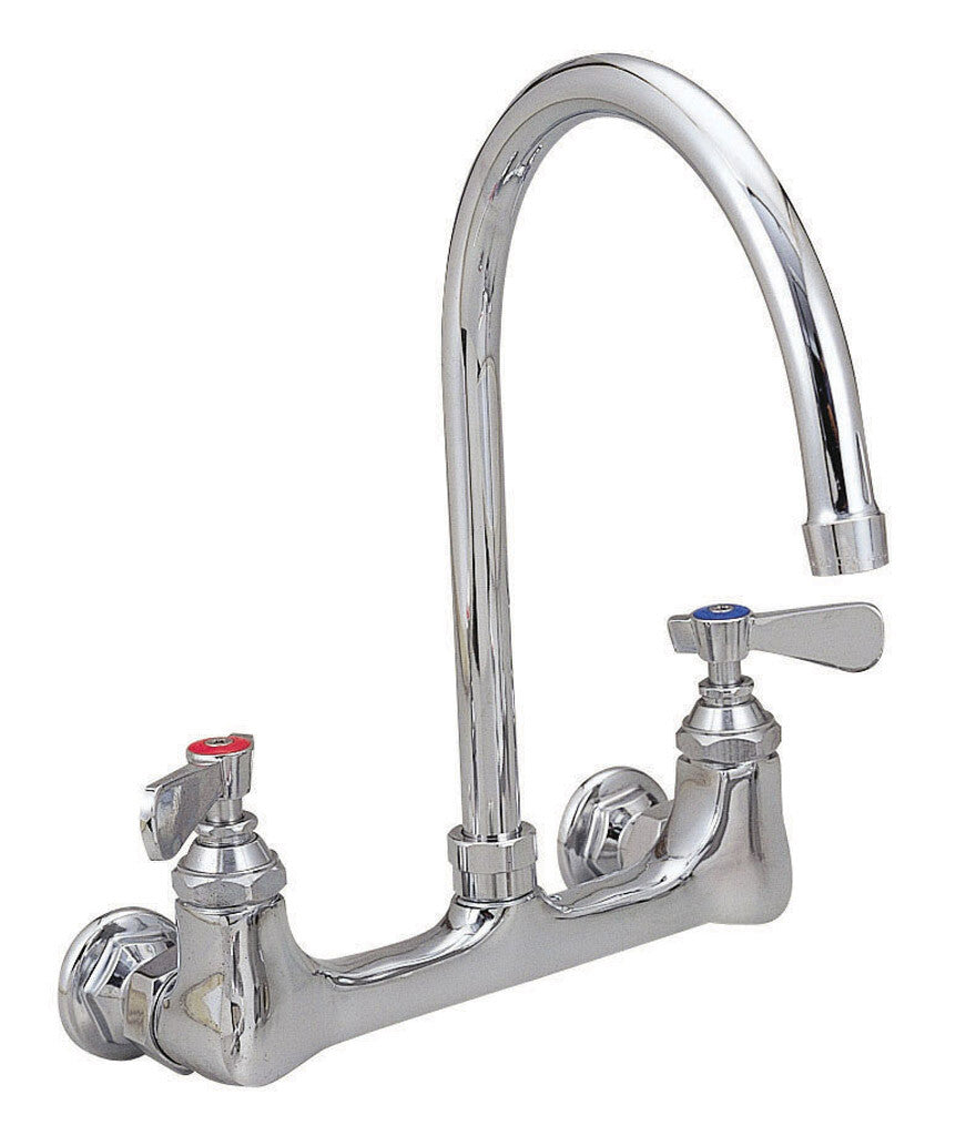 BK Resources BKF-8G-G 8" Chrome-Plated Brass O.C. Optiflow Splash Mount Faucet W/8" Gooseneck Spout