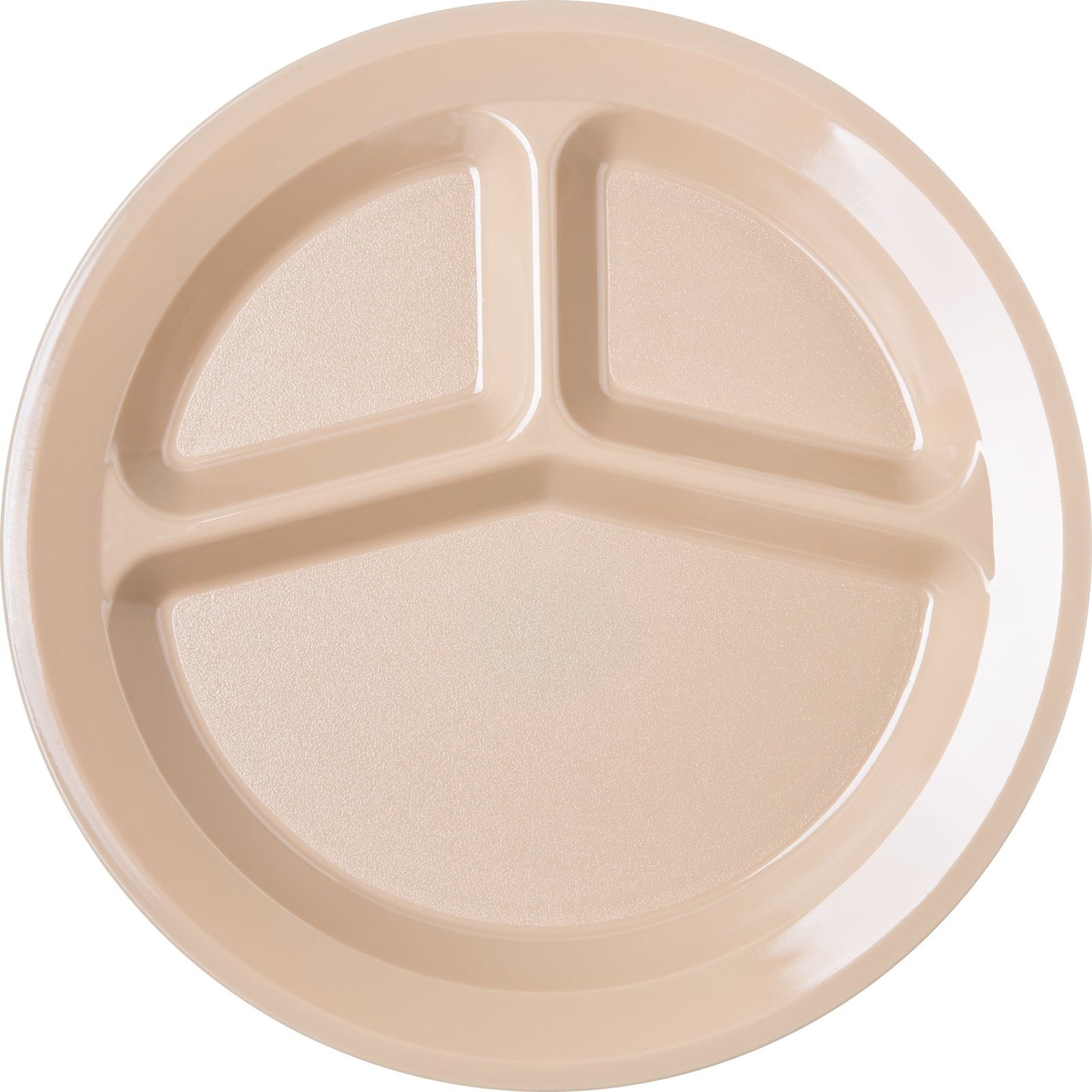 Carlisle PCD21125 11" Tan 3-Compartment Polycarbonate Narrow Rim Plate