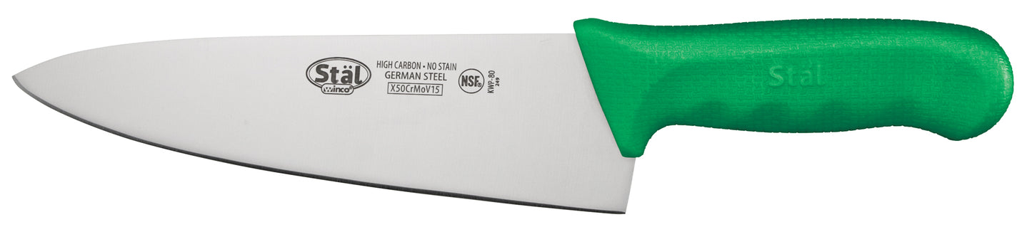 Winco KWP-80G 8" Green Polypropylene Handle Cook's Knife