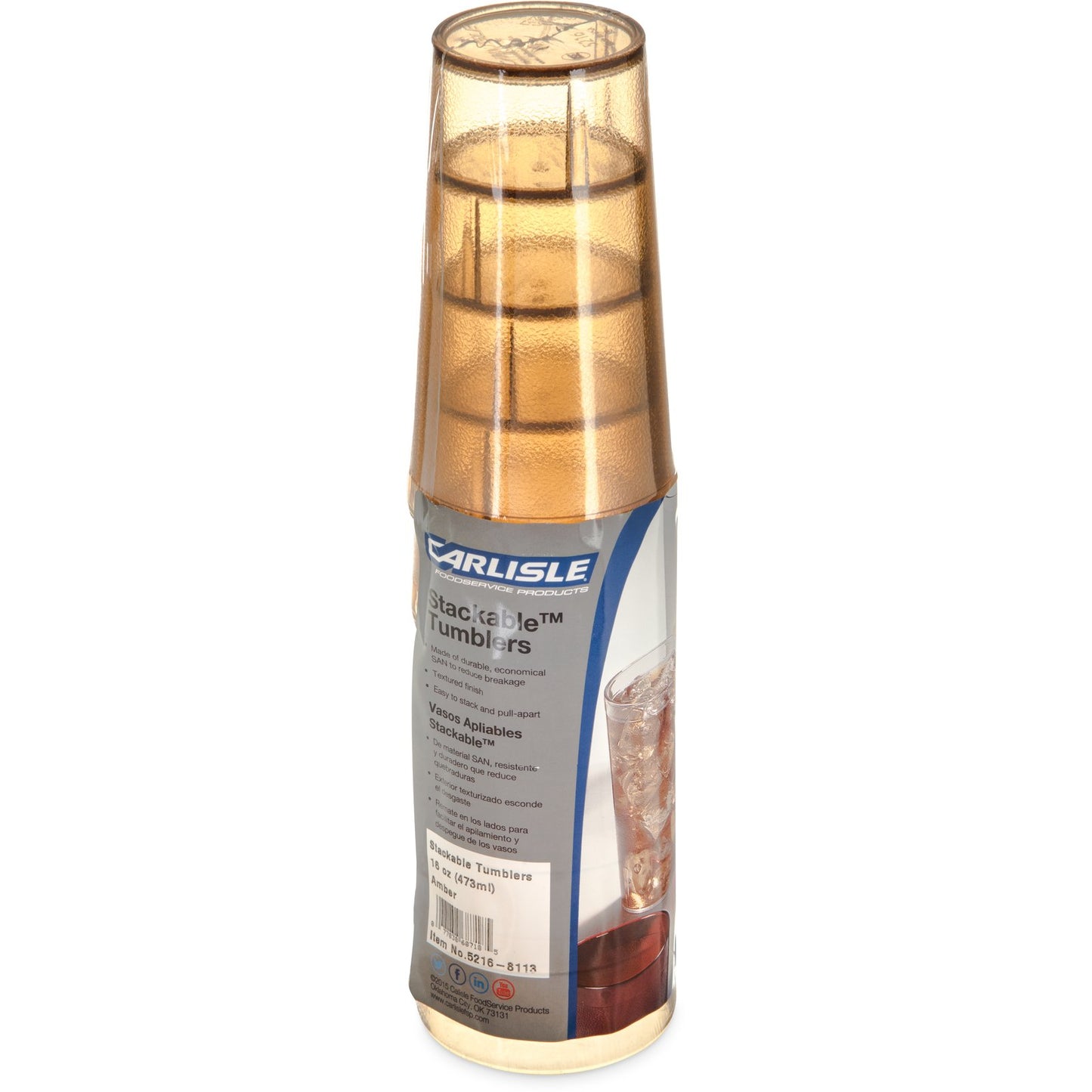 Carlisle 5216-8113 16 oz Amber SAN Stackable Cash 'n Carry Tumbler - Cash & Carry (6/pk)