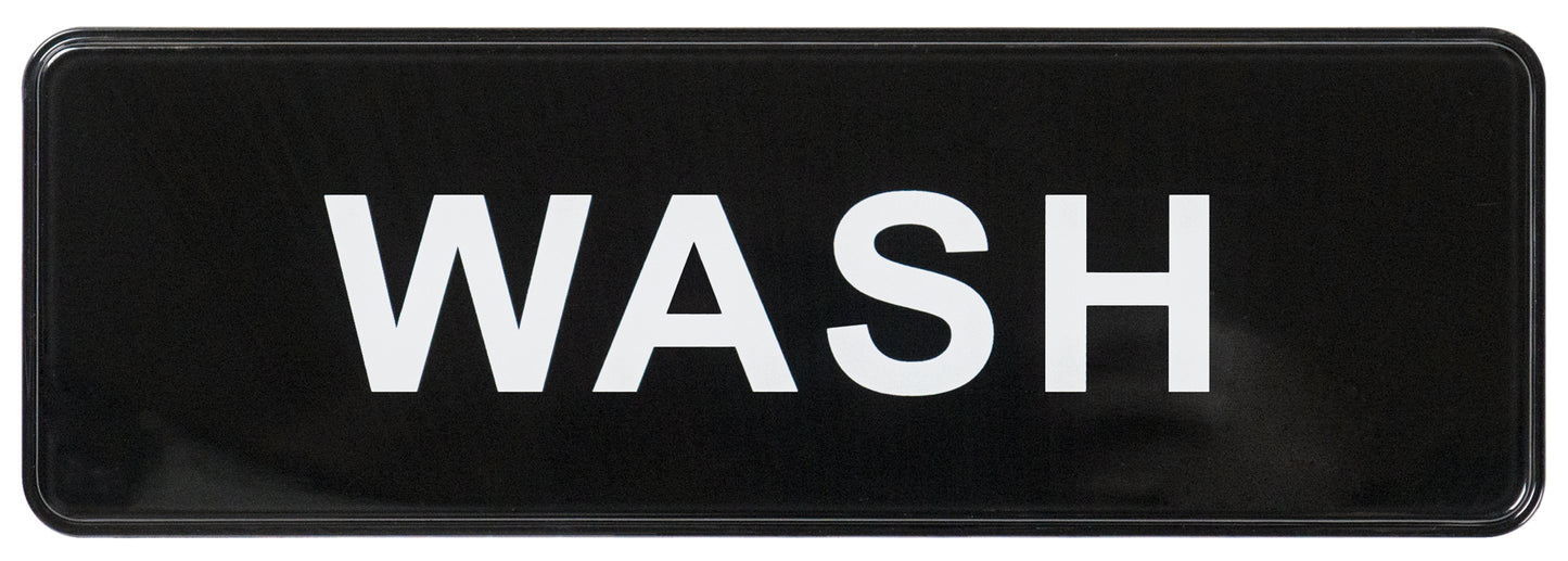 Winco SGN-318 3" x 9" Black Information Sign - "Wash"