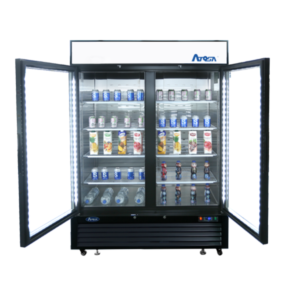 Atosa MCF8723GR 43.95 Cuft- Black Double Glass Door Bottom Mount Merchandiser Refrigerator