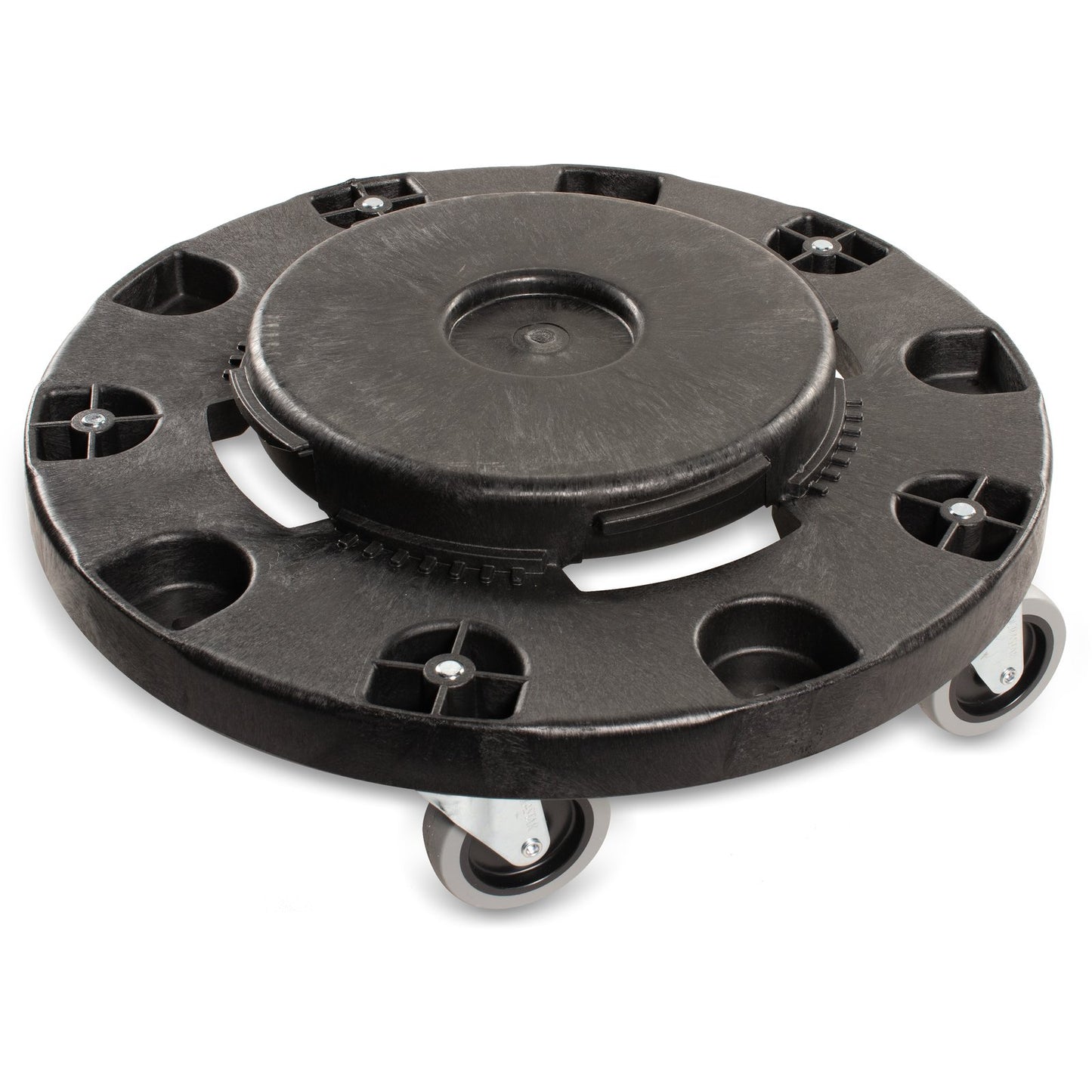 Carlisle 3691103 20, 32, 44 and 55 Gallon Black Round Polypropylene Bronco Waste Container Trash Can Dolly