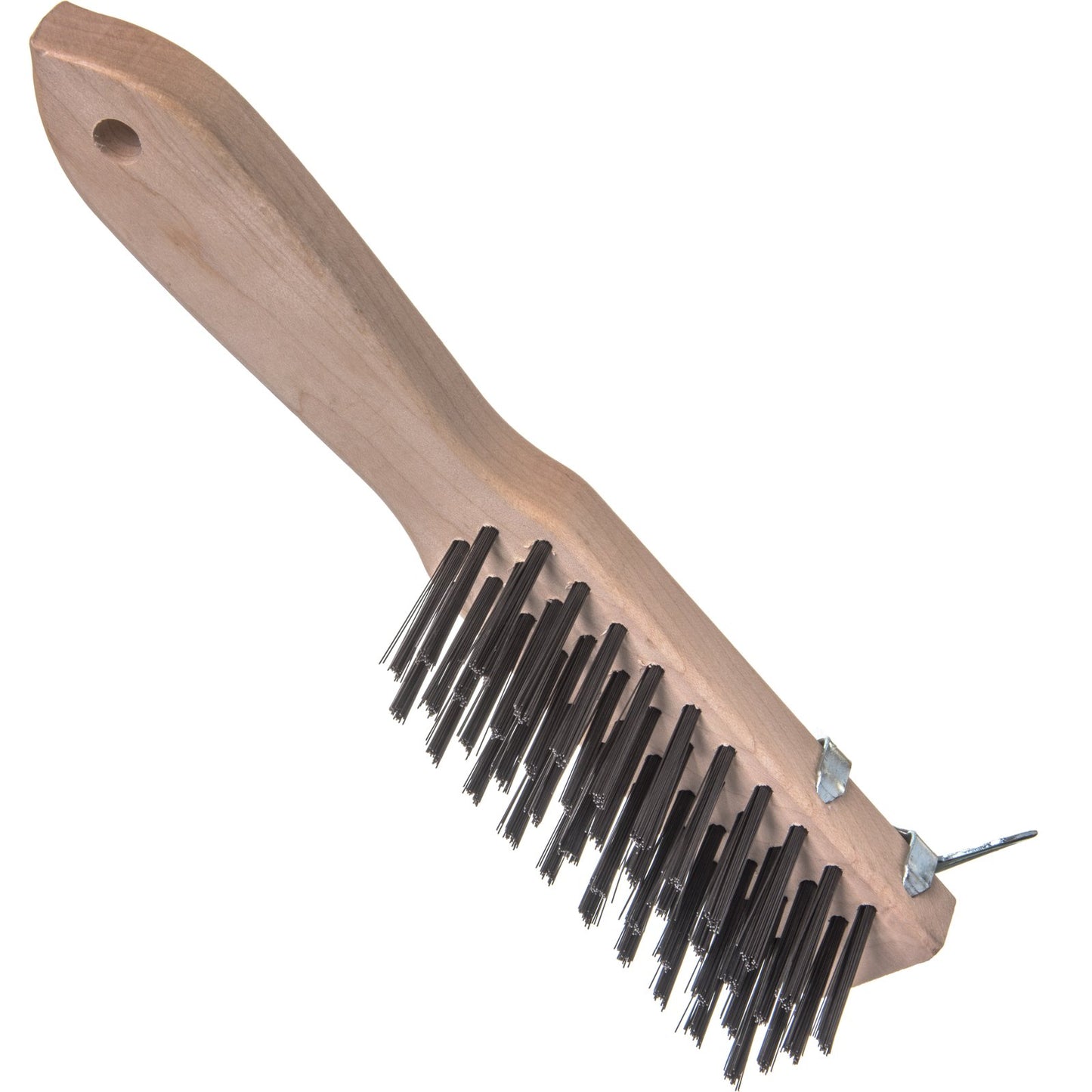 Carlisle 4577900 13-3/4 Tan Heavy-Duty Wood Handle Scraper with Tempered Steel Bristles