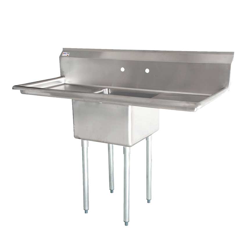 Omcan 43785 24" x 24" x 14" One Tub Sink with 3.5" Center Drain and Two Drain Boards