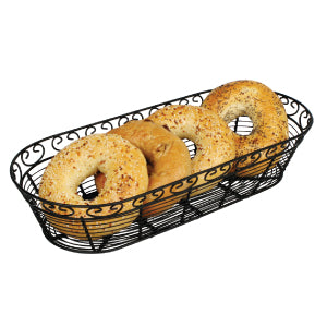 Winco WBKG-15 15" x 6-1/4" x 3" Black Wire Bread/Fruit Basket