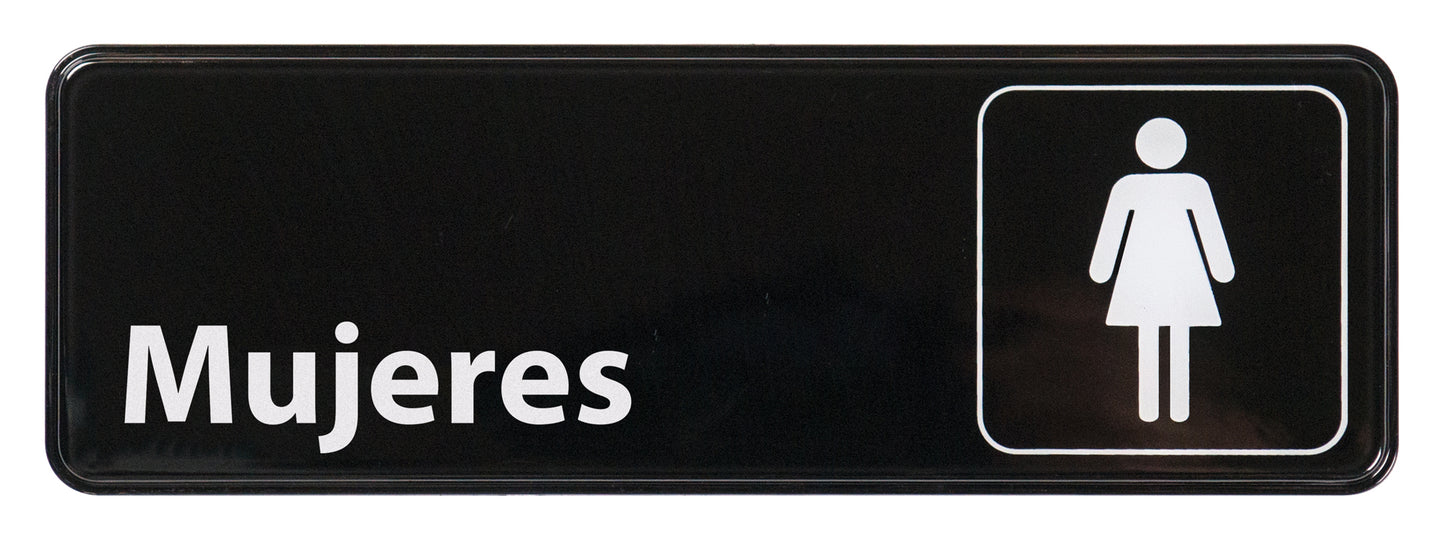 Winco SGN-369 3" x 9" Black Information Sign (Spanish) - "Women"