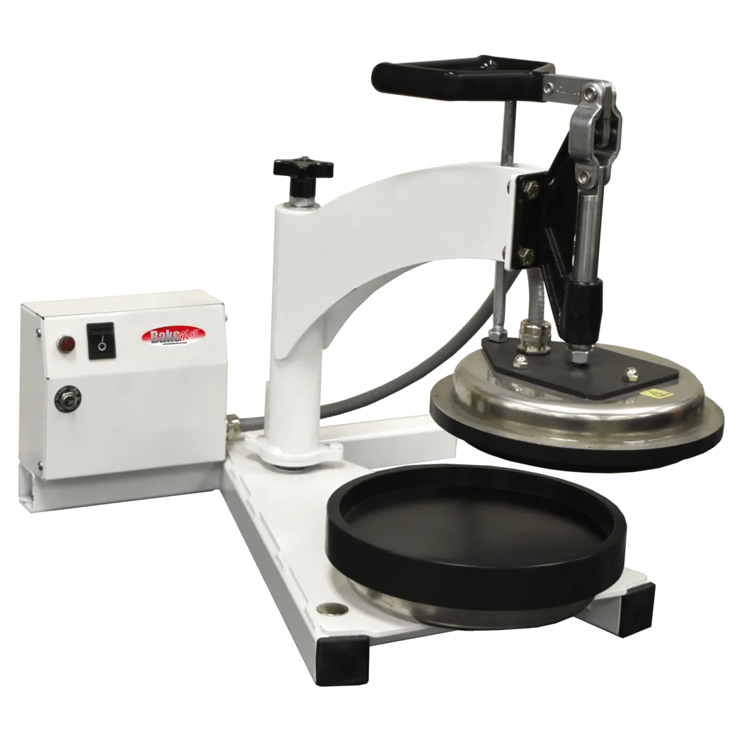 BakeMax BMDXPPB28 Countertop Manual Swing Away Dual Heat Personal Size Pizza Dough Press