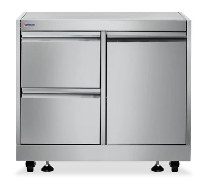 Omcan 47877 32" Stainless Steel Cabinet Stand for #47876 with Gas Tank Cabinet and 2 Drawers with Soft Hinge Drawer Slide