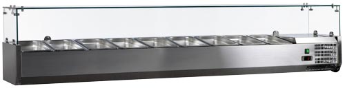 Omcan 46680 79" Refrigerated Topping Rail with Glass Guard