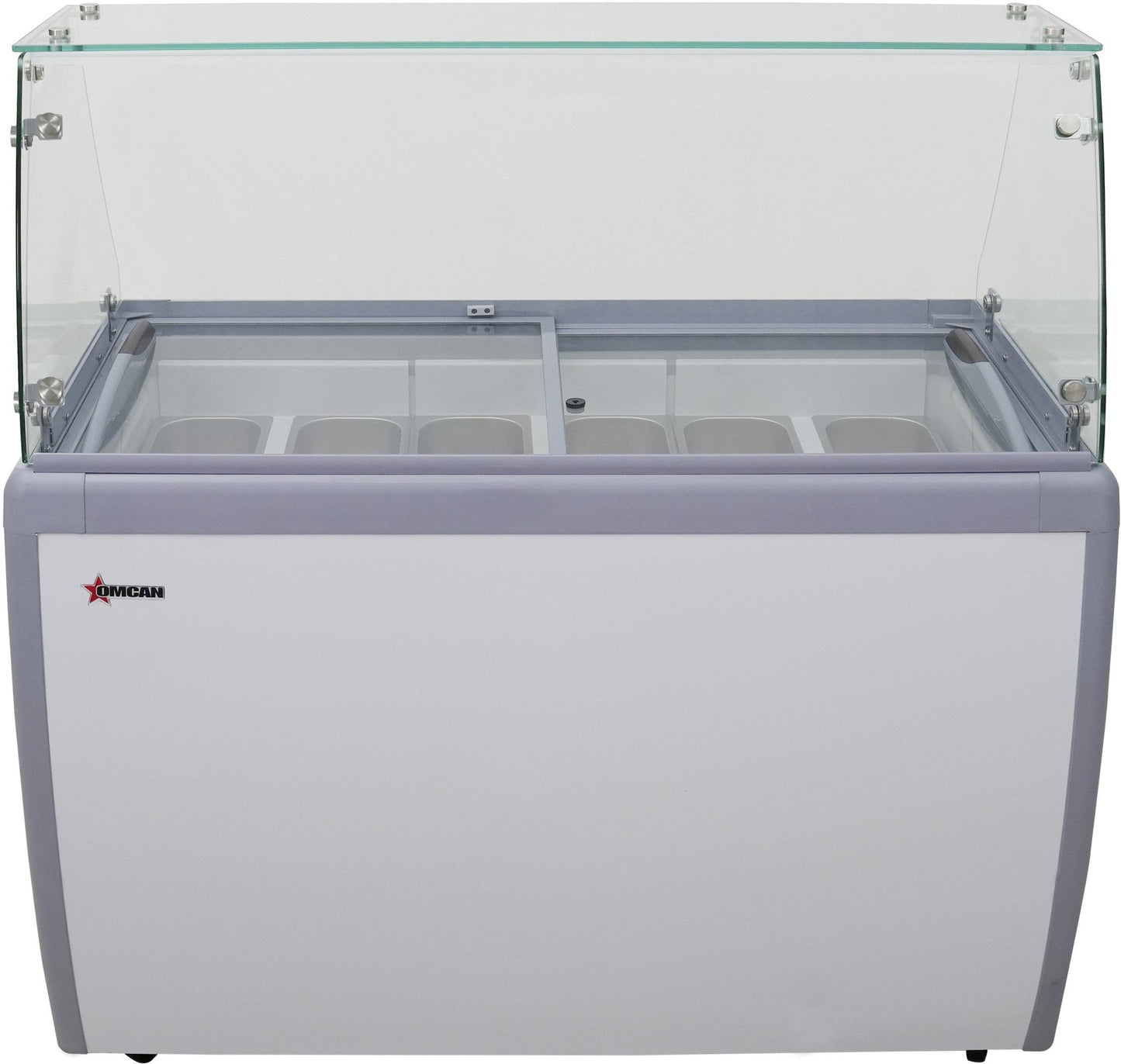 Omcan 47743 50" Nine Pan Gelato Dipping Cabinet with Flat Sneeze Guard and Pans