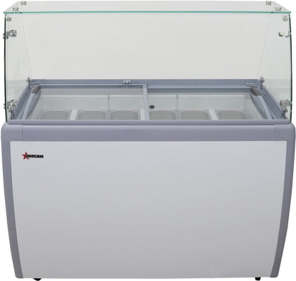 Omcan 47743 50" Nine Pan Gelato Dipping Cabinet with Flat Sneeze Guard and Pans