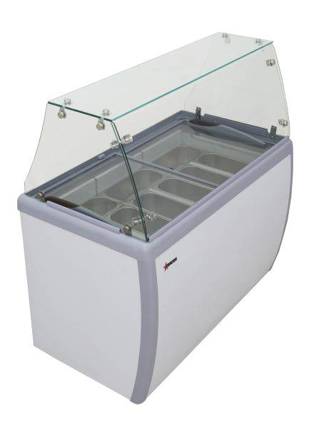 Omcan 47743 50" Nine Pan Gelato Dipping Cabinet with Flat Sneeze Guard and Pans