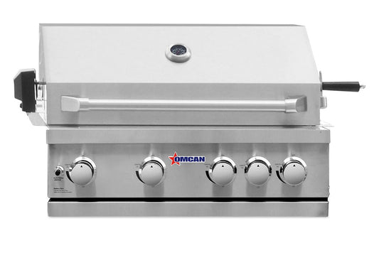 Omcan 47876 30" Propane 5 Burners BBQ Grill Gas with Rotisserie Kit, Warming Rack, LED Light
