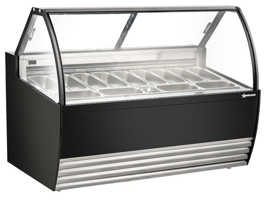 Omcan 49008 69.5" Gelato Display Showcase (Black Exterior) with 13 Pans