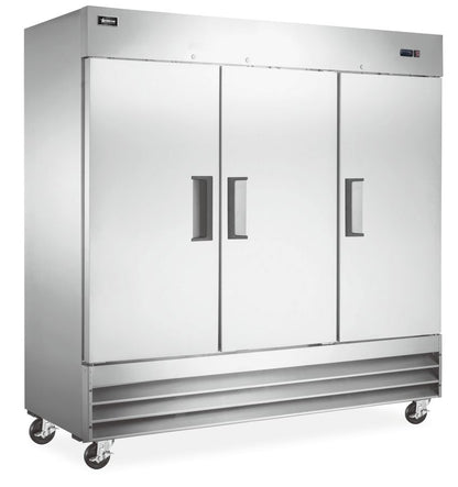 Omcan 50028 72 cu. ft. / 2040 L 81" 3-Door Stainless Steel Reach in Refrigerator