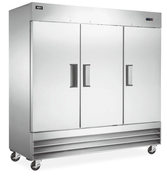 Omcan 50028 72 cu. ft. / 2040 L 81" 3-Door Stainless Steel Reach in Refrigerator
