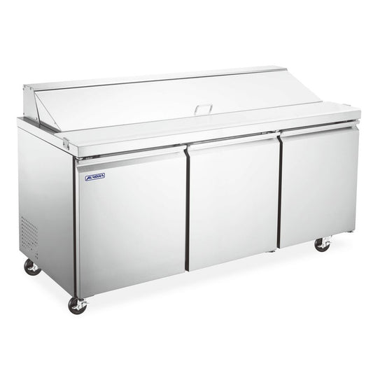 Omcan 59048 15.5 cu.ft (553 L) 70" 3-Door Aurora Refrigerated Prep Table