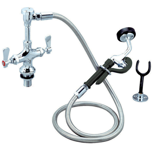 BK Resources BKF-DDMUS-G Chrome-Plated Brass Optiflow Utility Spray Faucet, Deck Mount, Dual Valve, SS Braided Hose