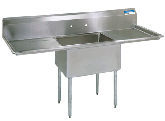 BK Resources BKS-1-24-14-24T One Compartment Stainless Steel Sink w/ 24" Dual 24" Drainboards 24L X 24W X 14D Bowl