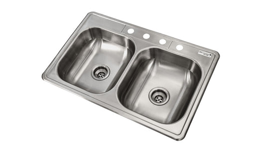 BK Resources DDI2-20161224 2-Compartment Stainless Steel Dropin Sink 20L X 16W X 12D Bowls