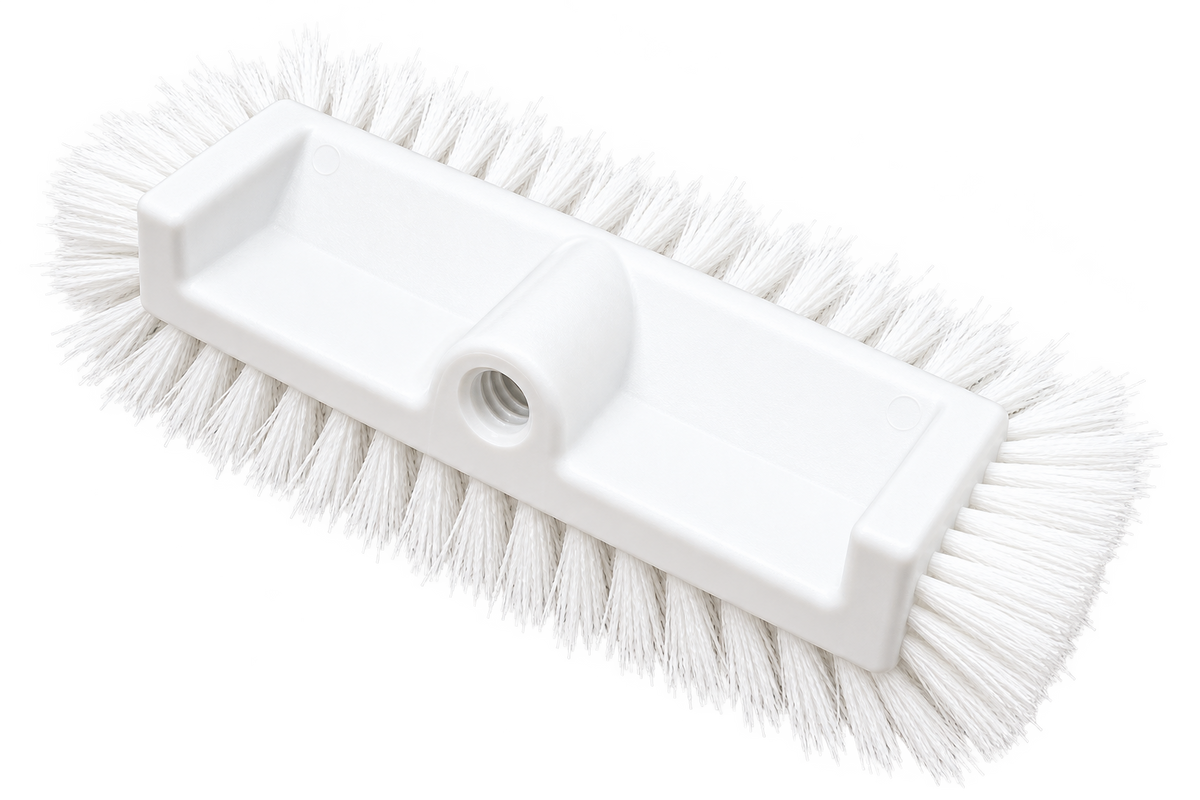 Carlisle 40422EC02 12" White Color Coded Mult-Level Floor Scrub Brush with End Bristles